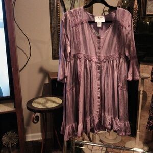 NWT Back in the Saddle Purple/Lilac Rayon V-neck Buttoned Down Ruffled Dress Sm
